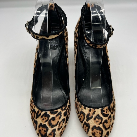 WHBM - Tan And Brown Calf Hair Ankle Adjustable Straps Block Heels Size 7.5 - Picture 2 of 13